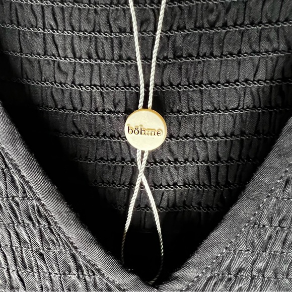 Bohme Black Tencel Smocked Tiered Long Sleeve V-Neck MIDI Dress - Picture 6 of 11